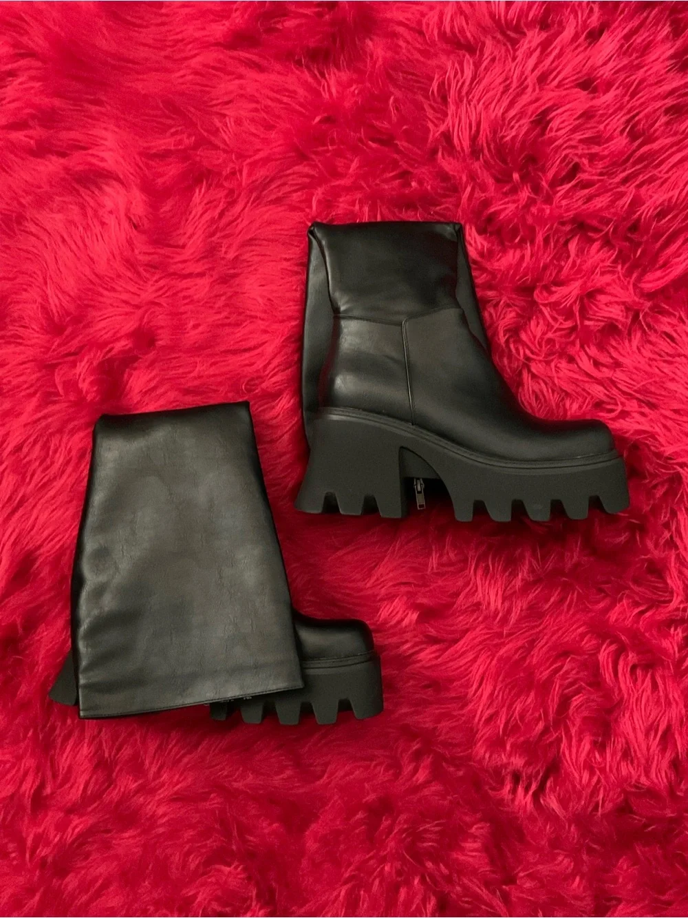 Dolls Kill Black Over-the-Knee Platform Lug Sole Boots